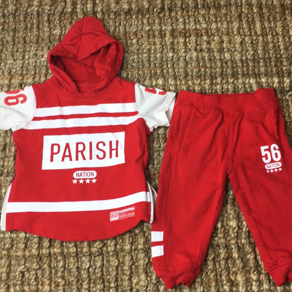 Red and white Parish Nation Sweatsuit
